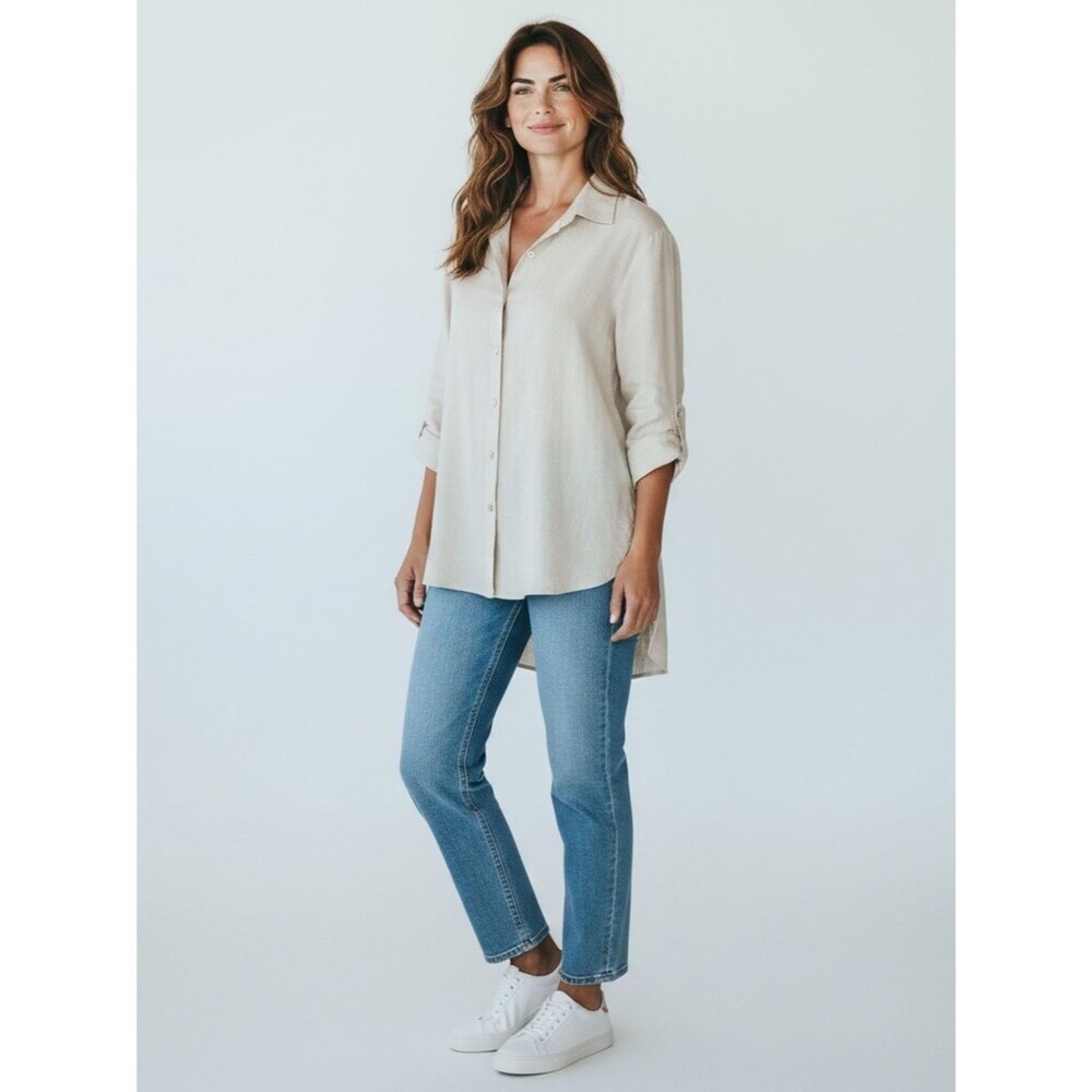 Paperwhite Classic Button-Down Tunic Shirt - Cream